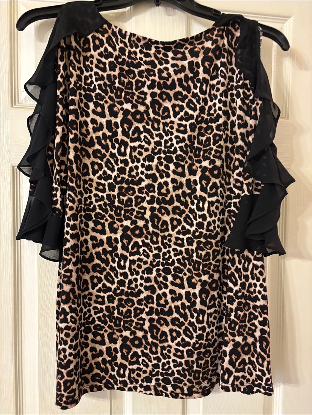 Leopard Print Cold-Shoulder Ruffle Top - Animal Print - Picture 4 of 5